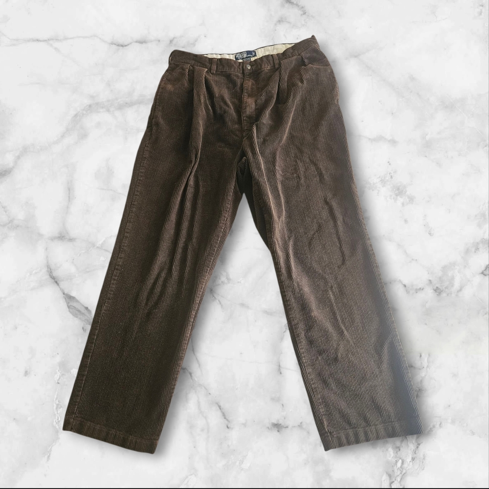 Polo Ralph Lauren Andrew Pant Men’s 38x32 Brown Corduroy Pleated Classic Fit